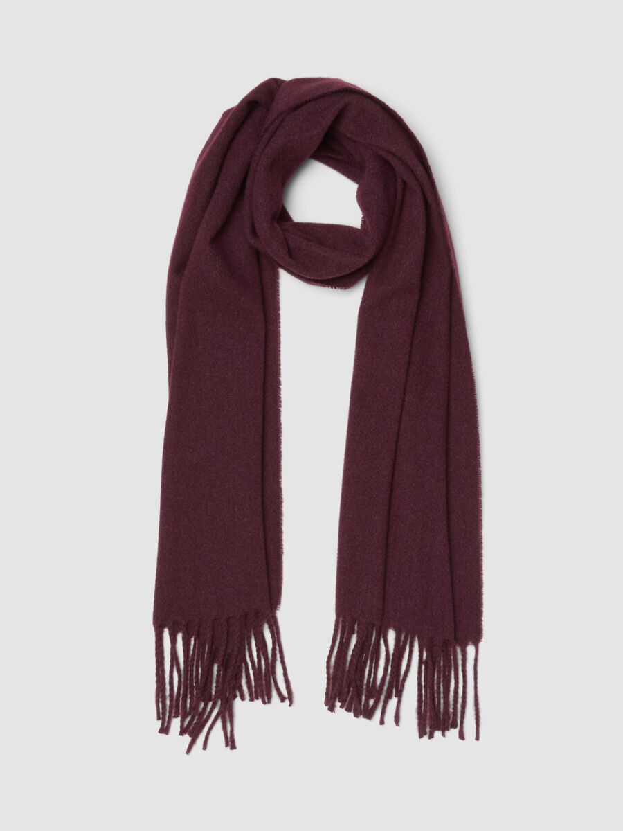 Purple viscose-blend scarf with fringes_0