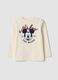 T-shirt beige girocollo in puro cotone organico con stampa Mickey_0