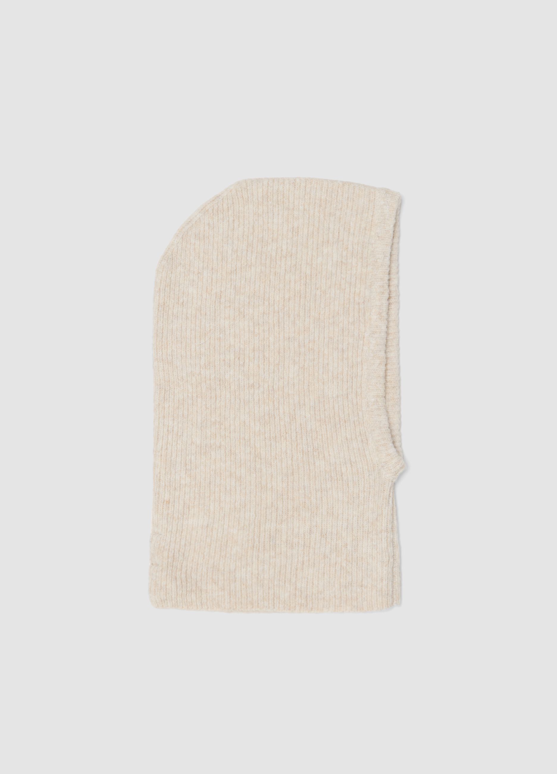 Beige ribbed stretch wool balaclava