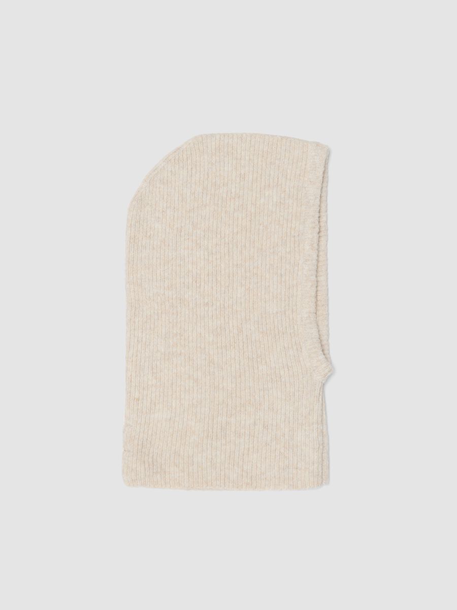 Beige ribbed stretch wool balaclava_0