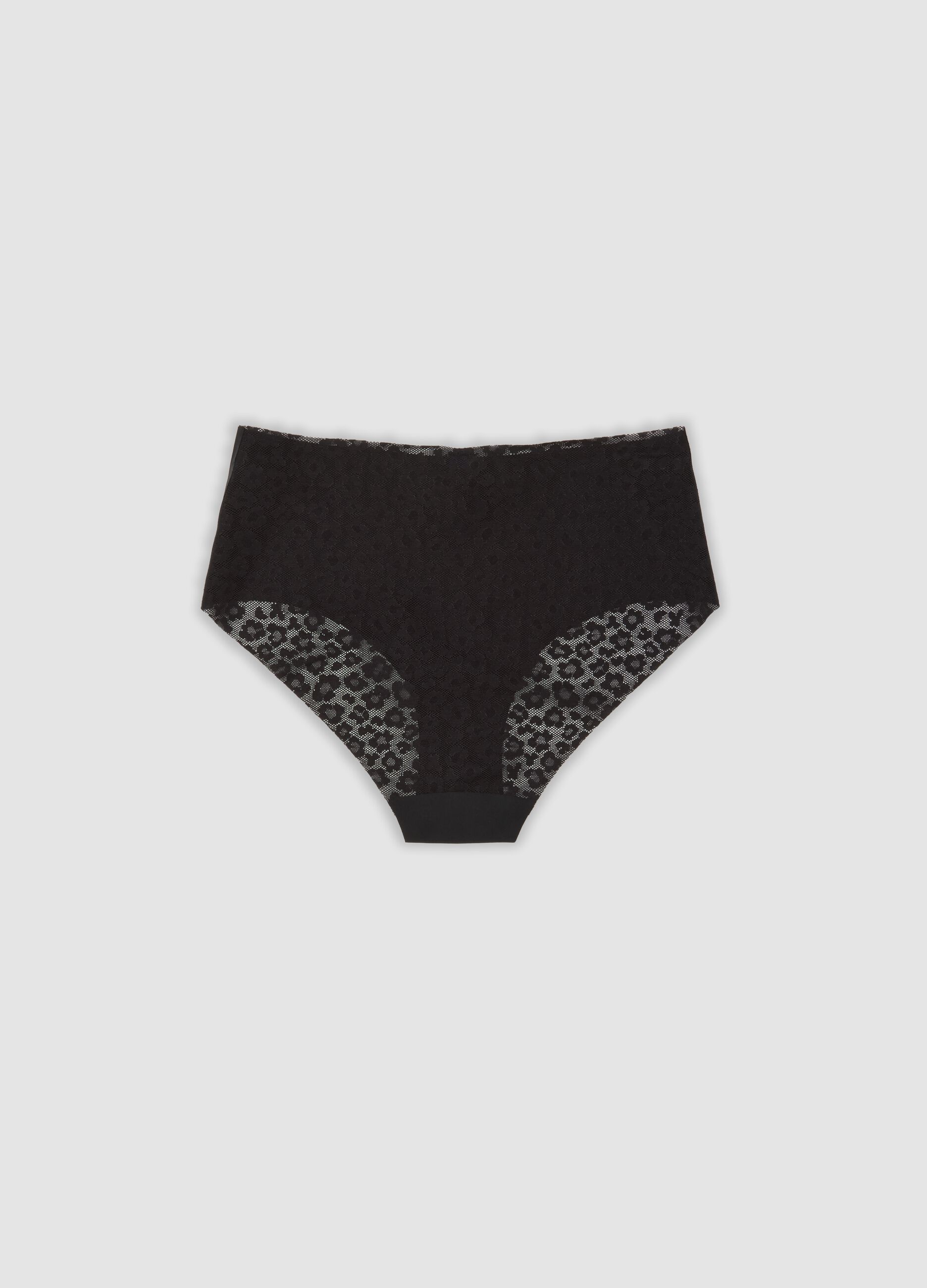 Black stretch-fabric briefs with lace back