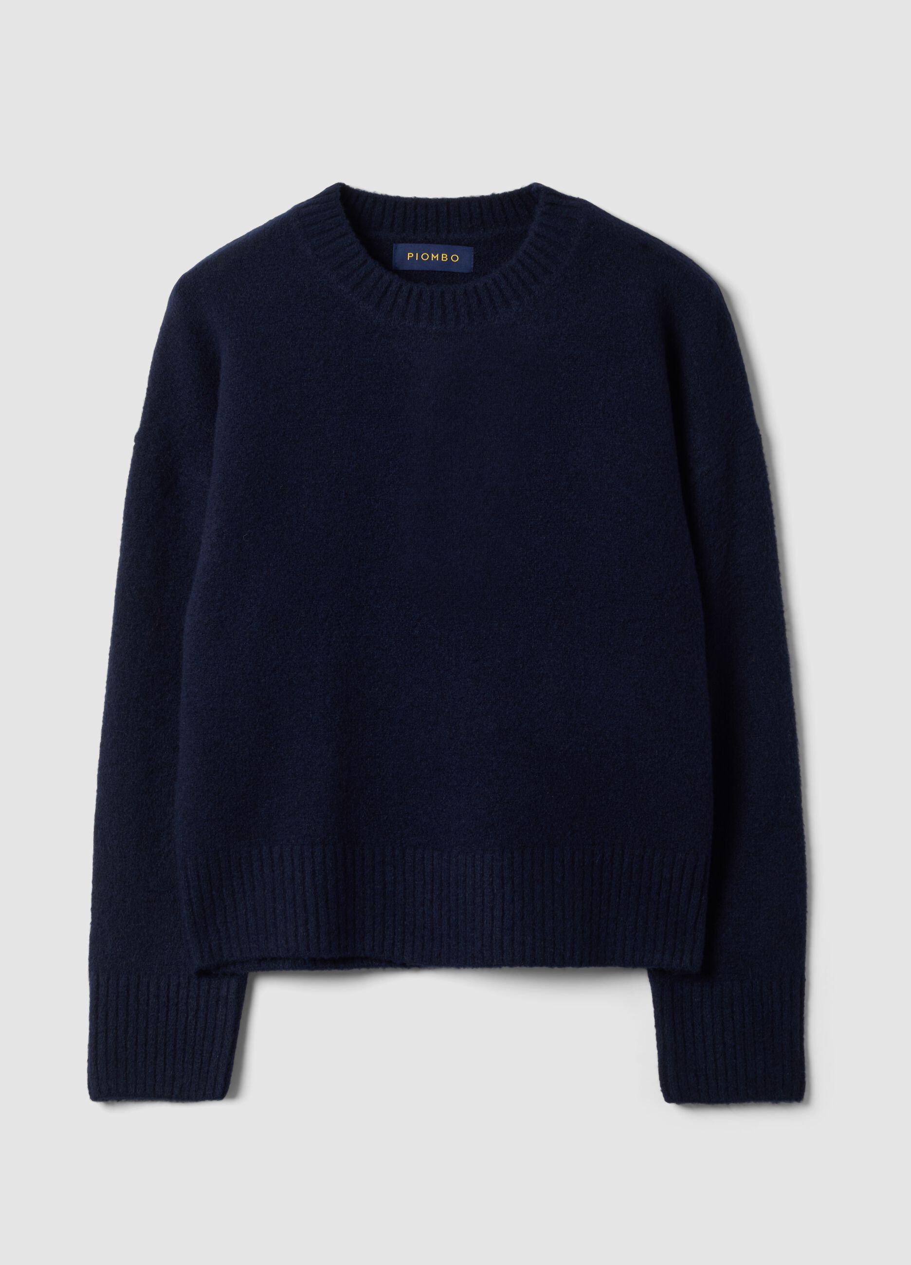 Maglia blu navy in lana elasticizzata con girocollo