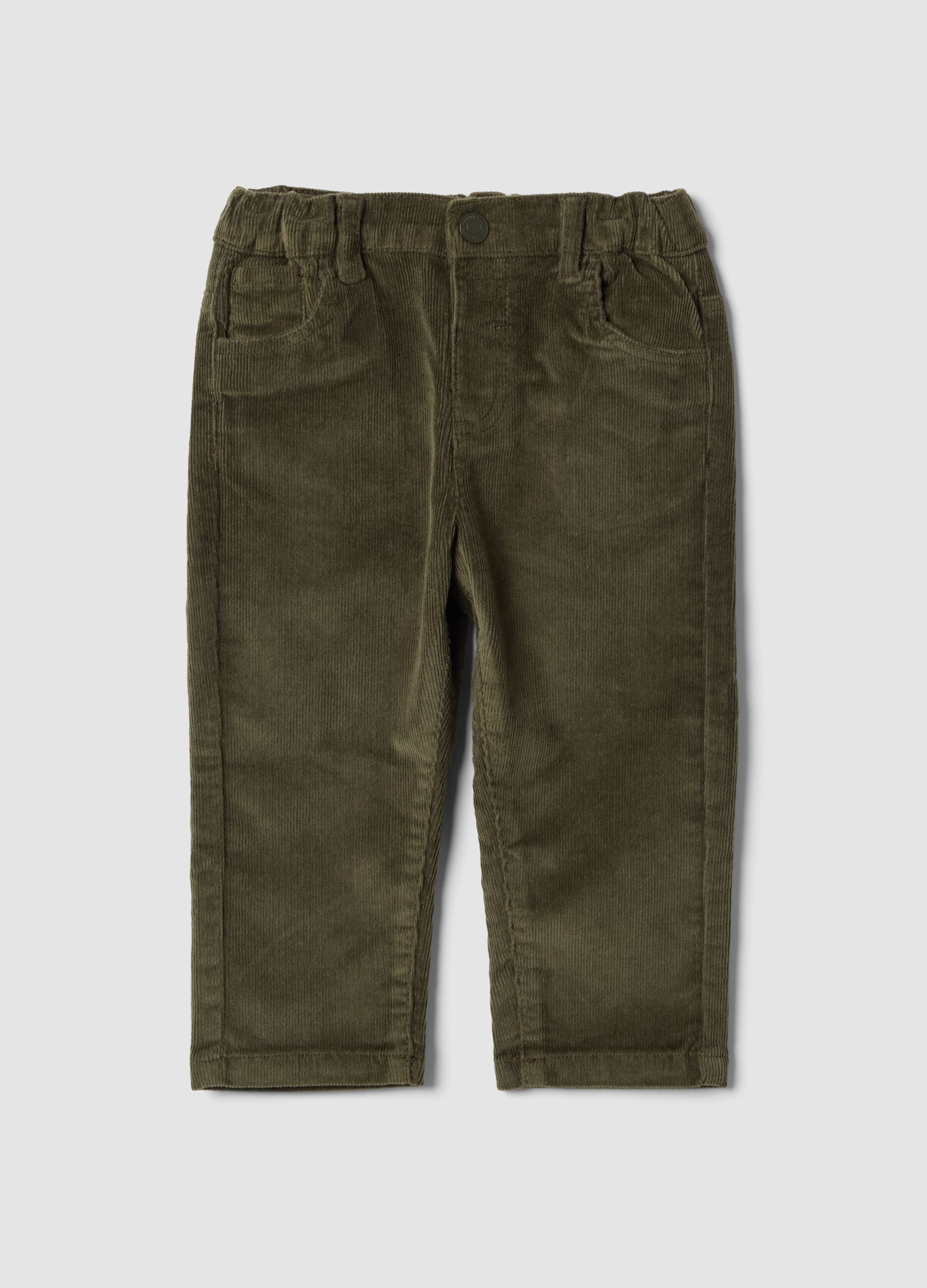 Pantaloni verdi in cotone elasticizzato a coste