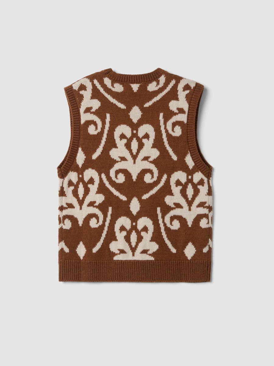 Brown and white wool-blend crew-neck gilet_2