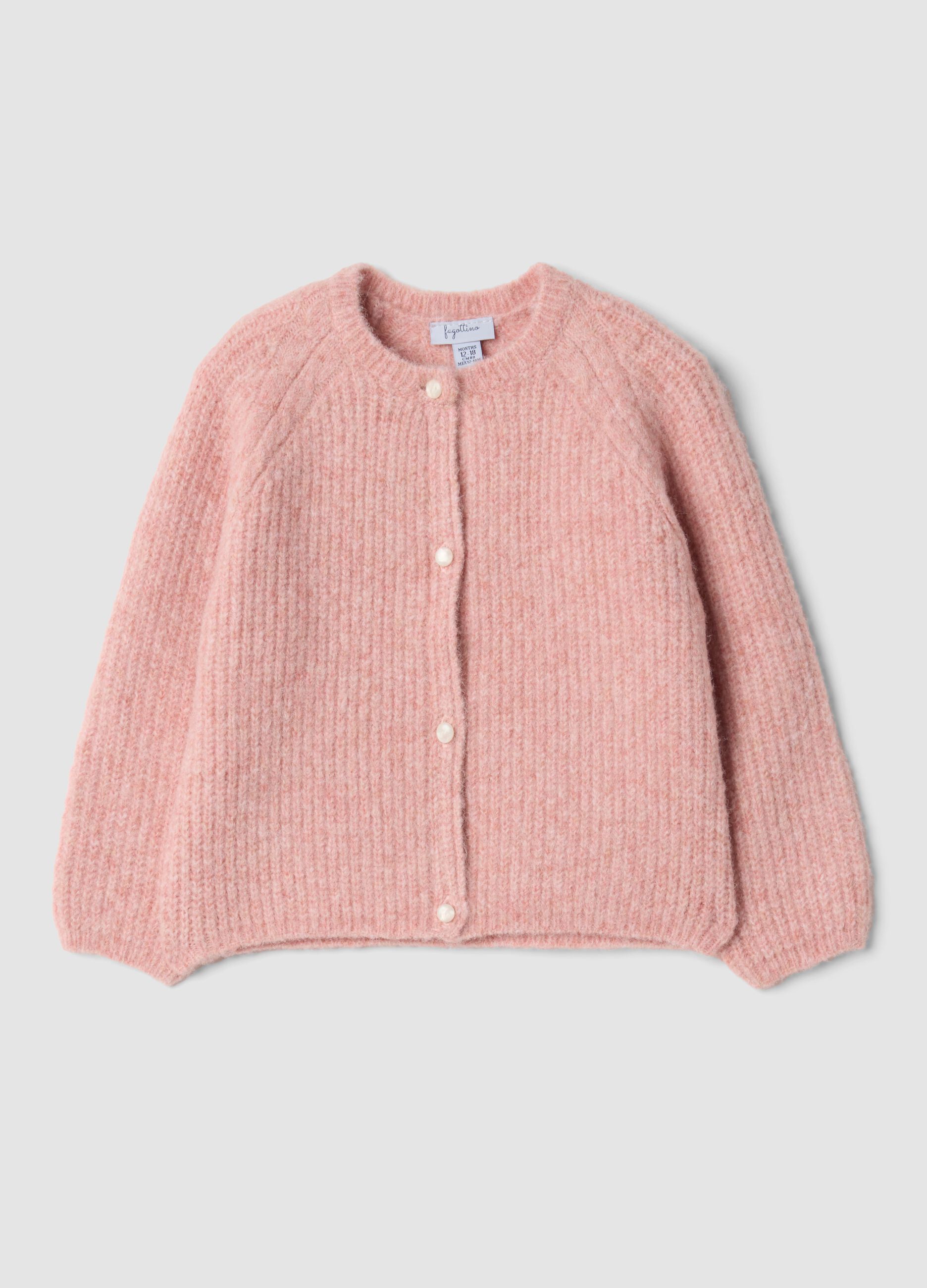 Pink oversized cardigan in stretchy viscose and wool