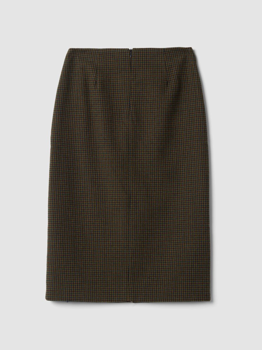 Brown and petrol blue wool-blend houndstooth skirt_1