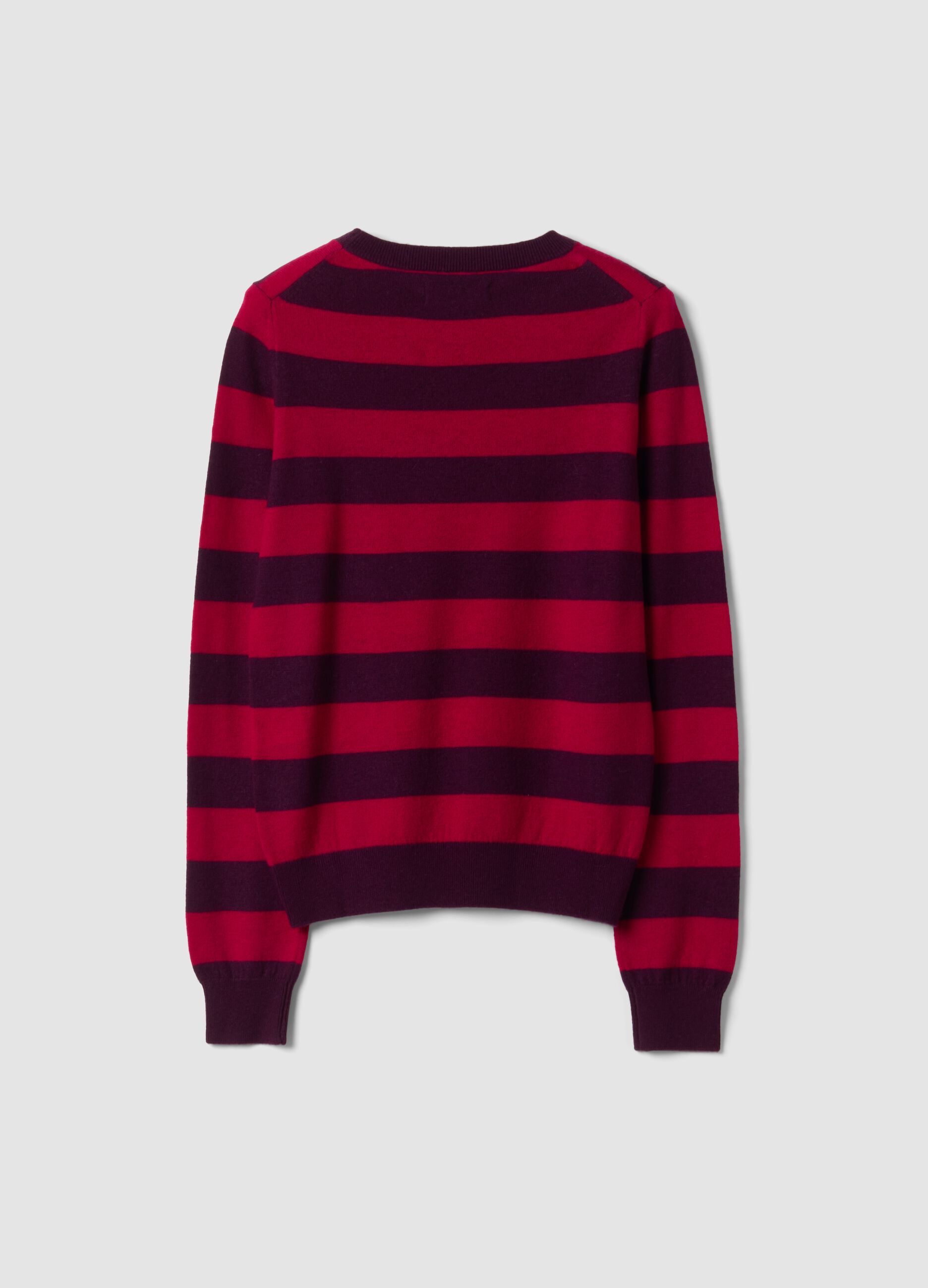 Maglia rossa in pura lana a righe con girocollo