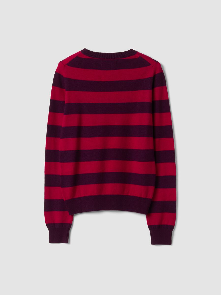 Maglia rossa in pura lana a righe con girocollo_2