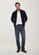 Navy rib-knit zip cardigan with collar, regular fit_1