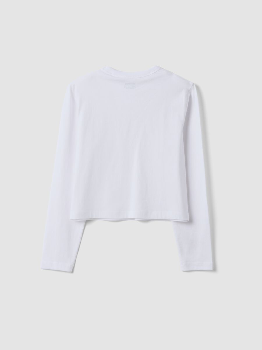 White pure cotton T-shirt with ribbed neckline for girls_1