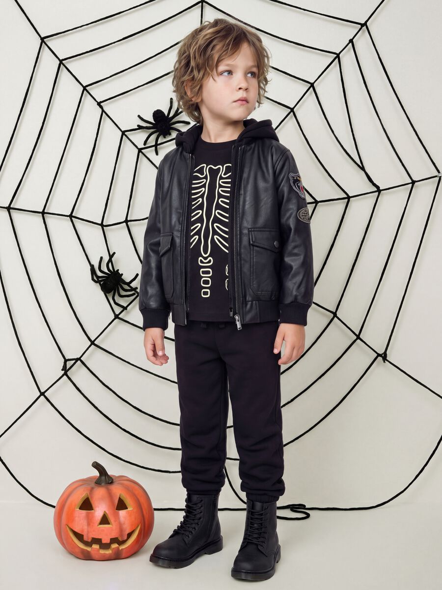 Black padded hooded zip-up jacket for boys_1