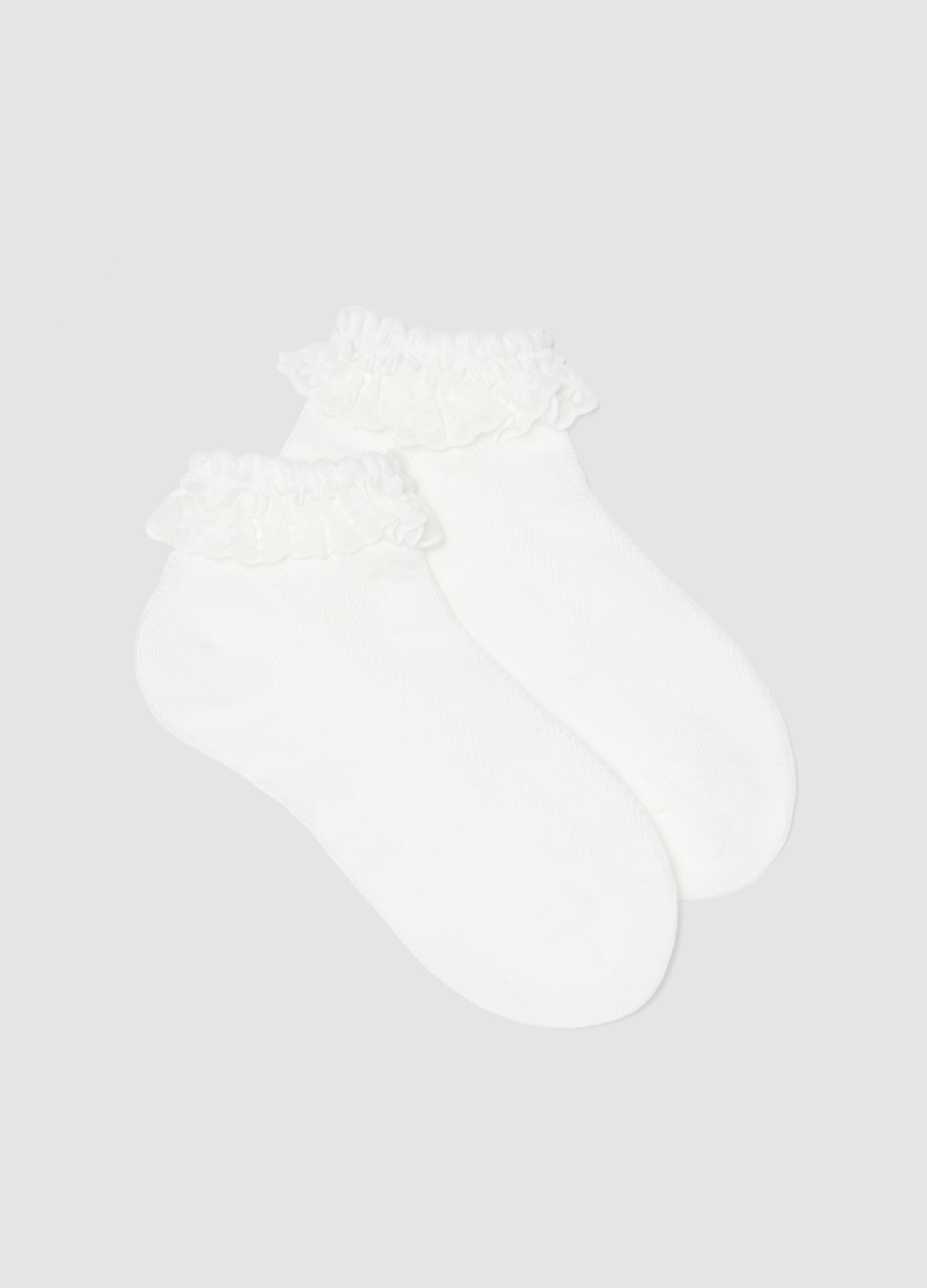 Girls&rsquo; white stretch cotton-blend socks with frill trim