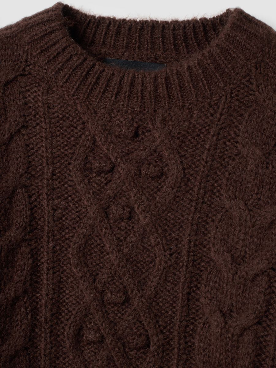 Brown crew-neck cable-knit wool-blend jumper, regular fit_1