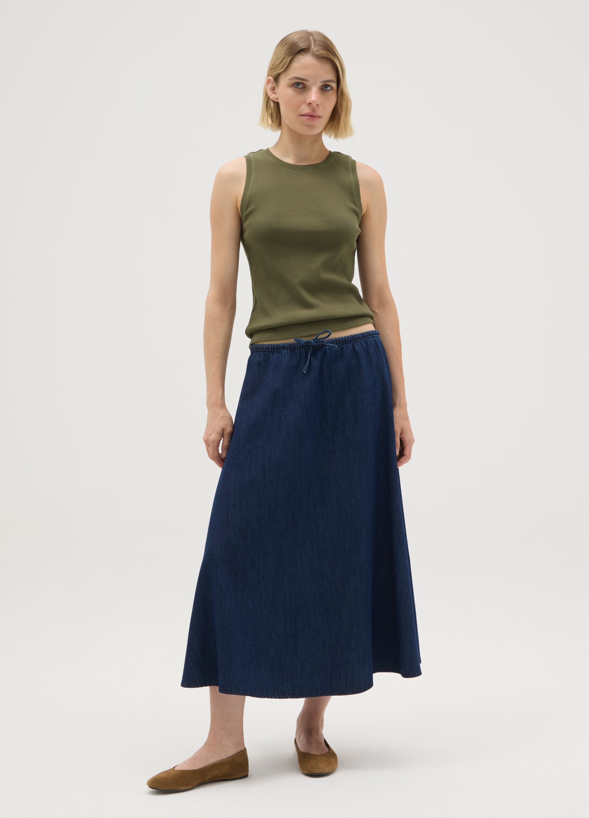 Women's long skirt in pure blue cotton regular fit