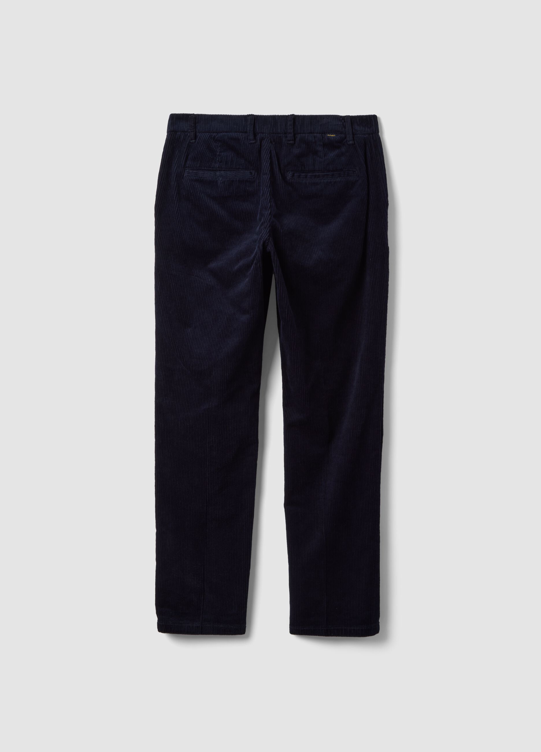 Navy stretch cotton corduroy regular-fit chino trousers
