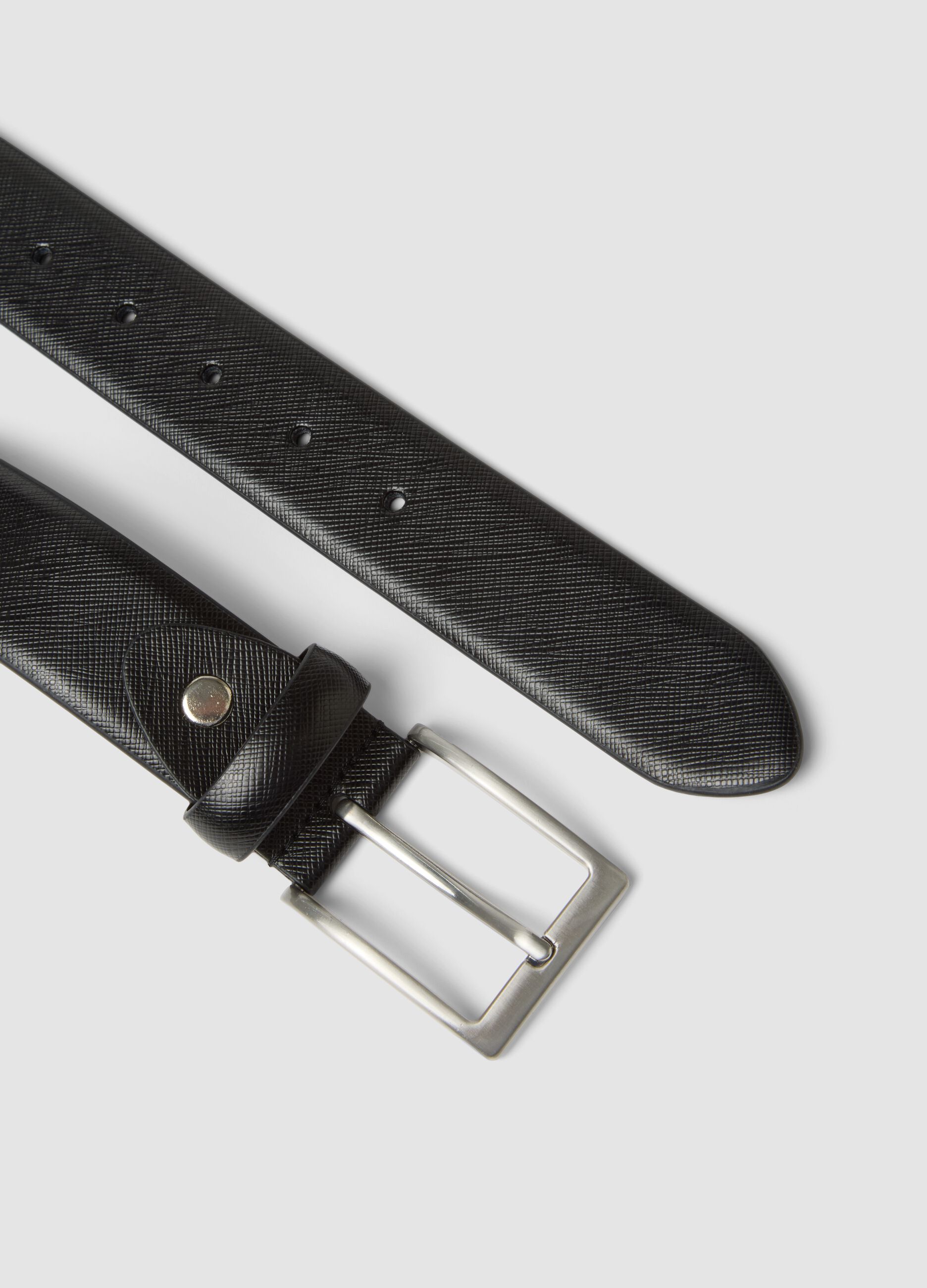 Black genuine leather belt with metal buckle