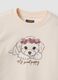 Beige pure cotton sweatshirt with crew neck and puppy print_3