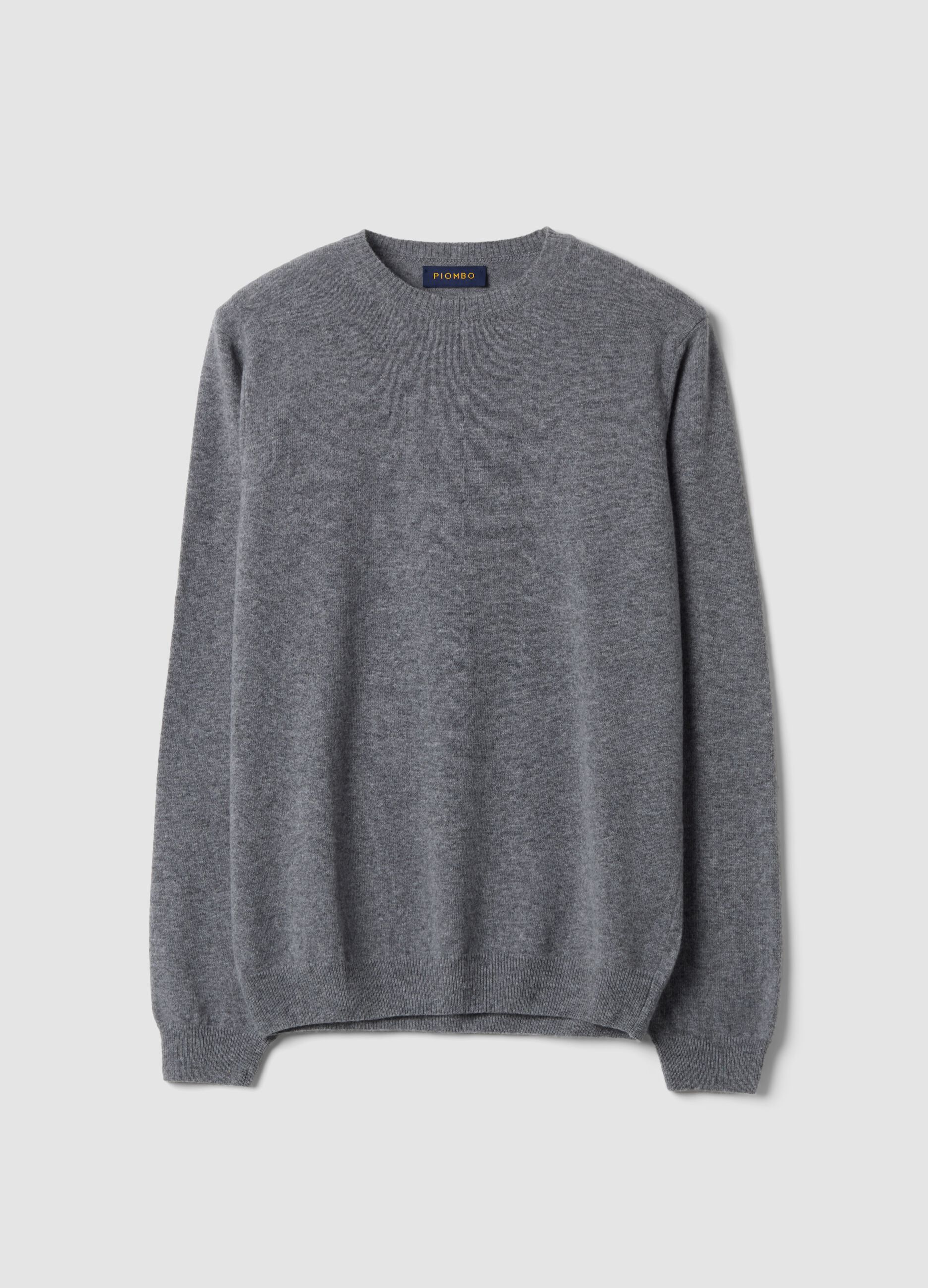 Grey pure lambswool crew-neck jumper, regular fit