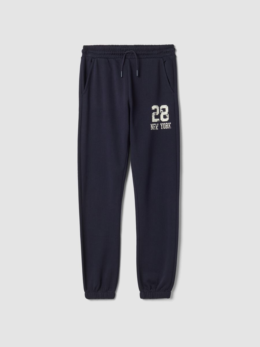 Jogger blu in puro cotone stile college regular fit_0