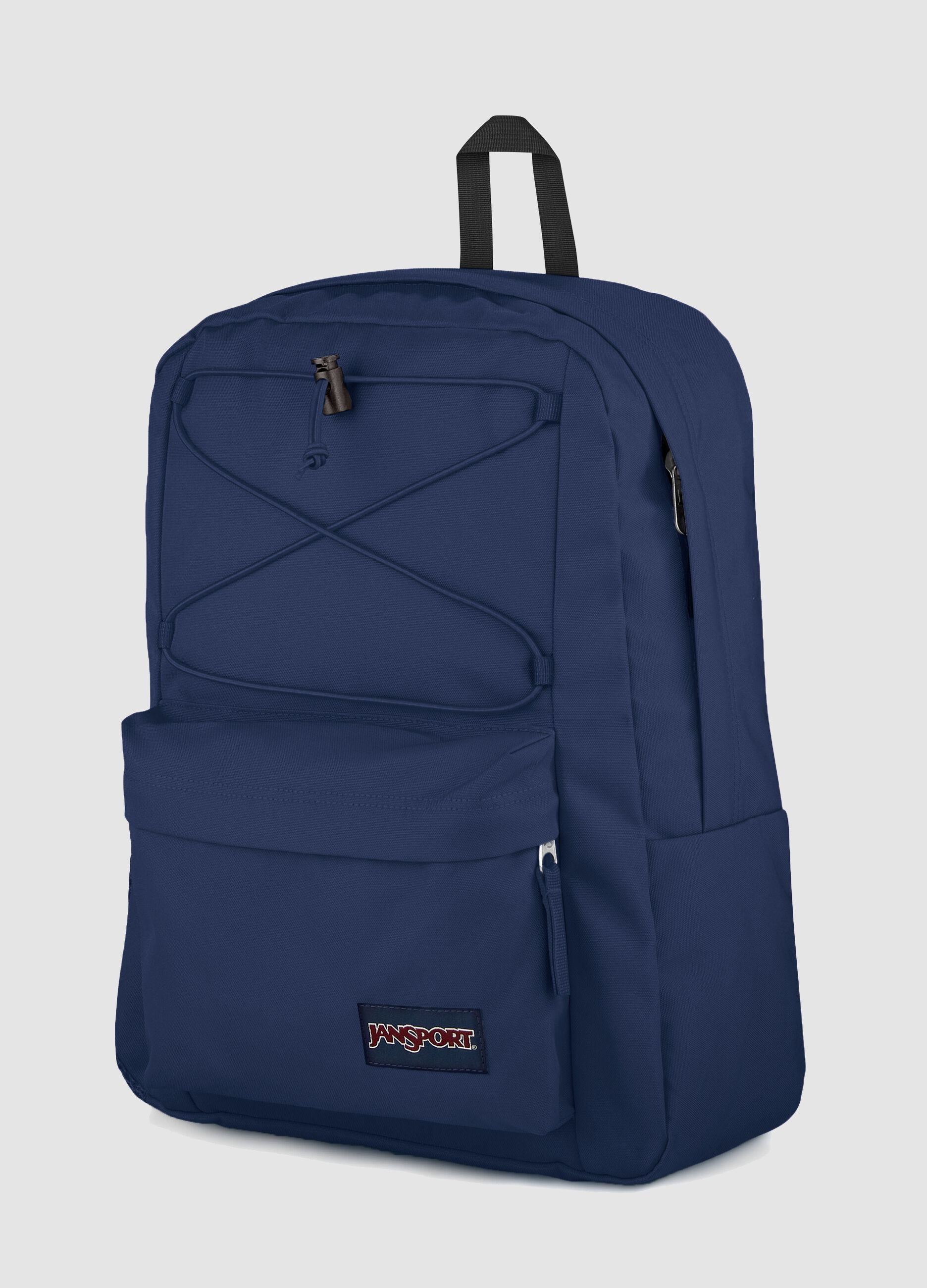 Blue backpack with front pocket and adjustable shoulder straps