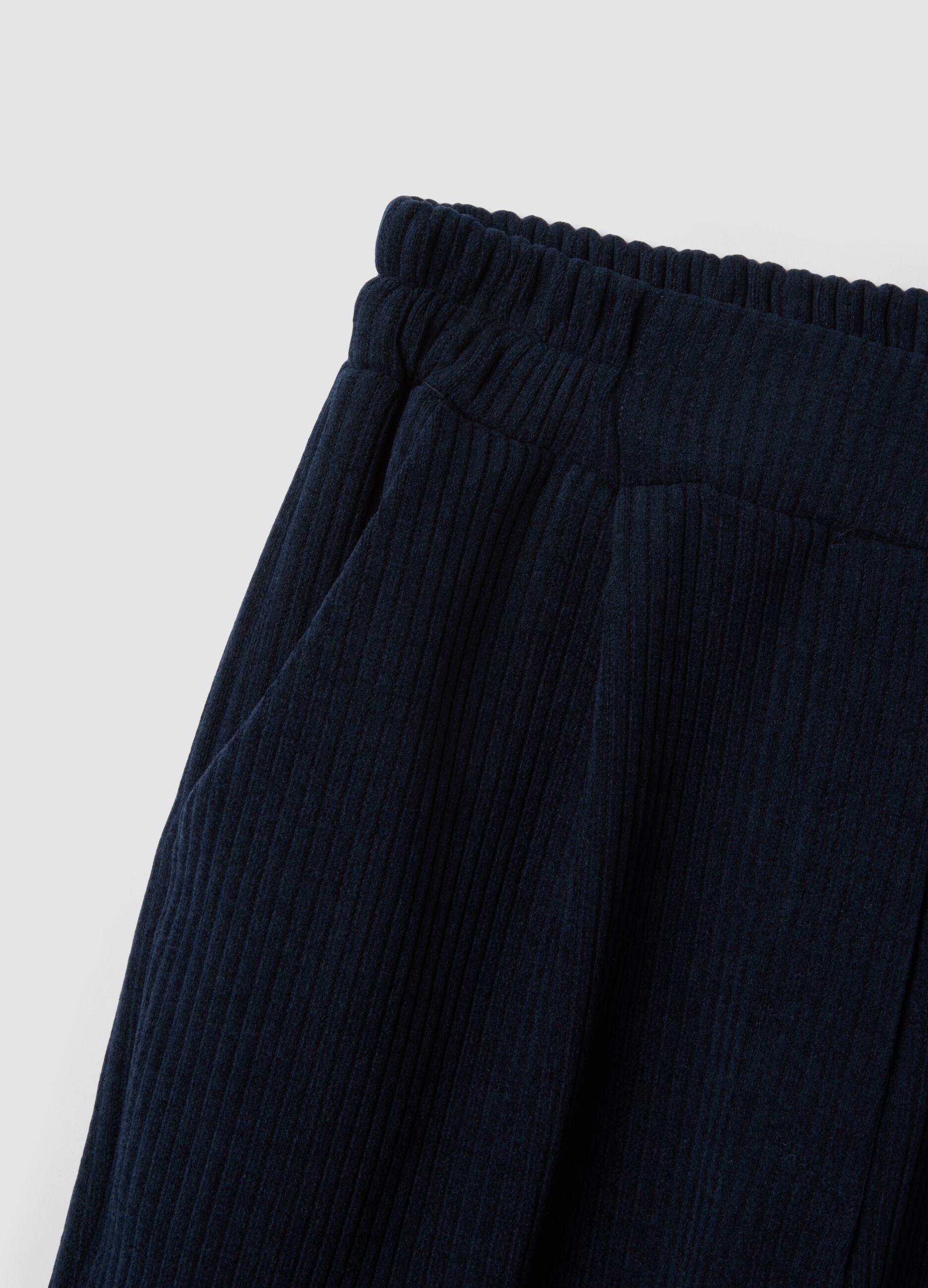 Navy blue ribbed stretch regular-fit trousers