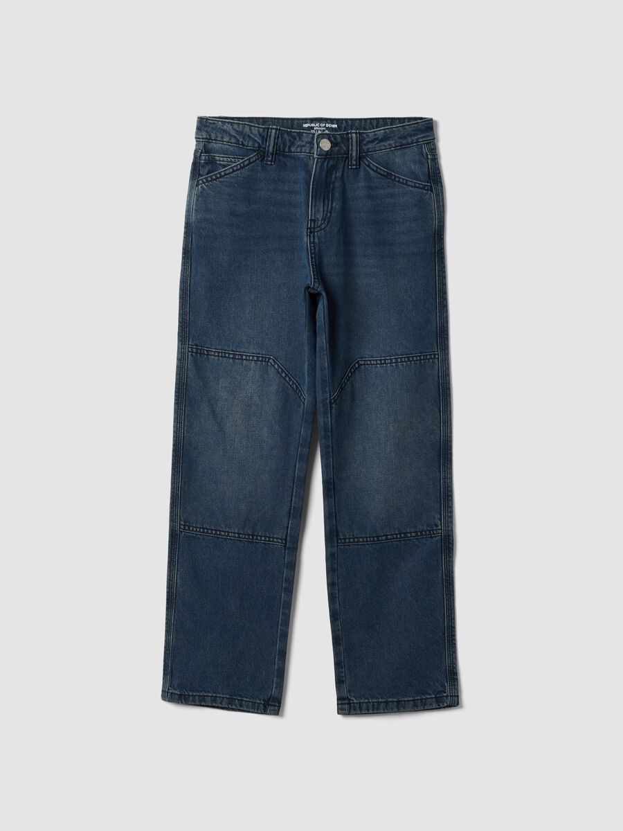 Dark blue straight-fit jeans in pure cotton_0