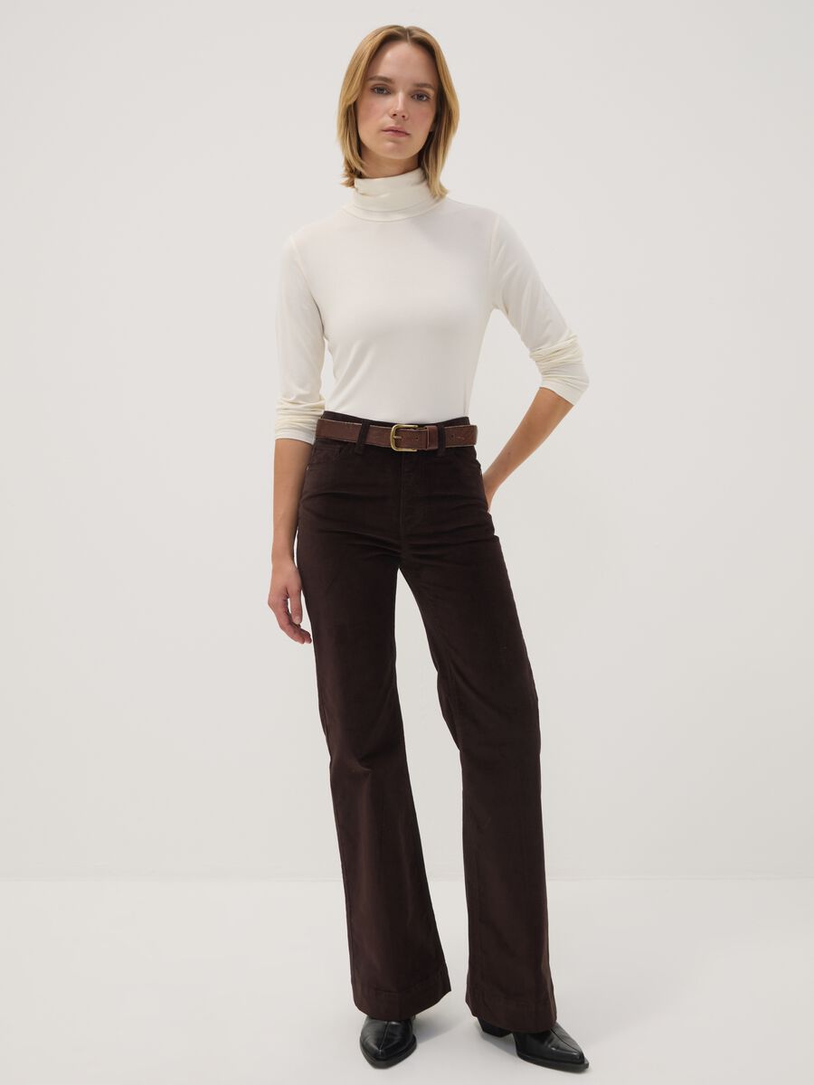 Brown bootcut stretch cotton jeans_0