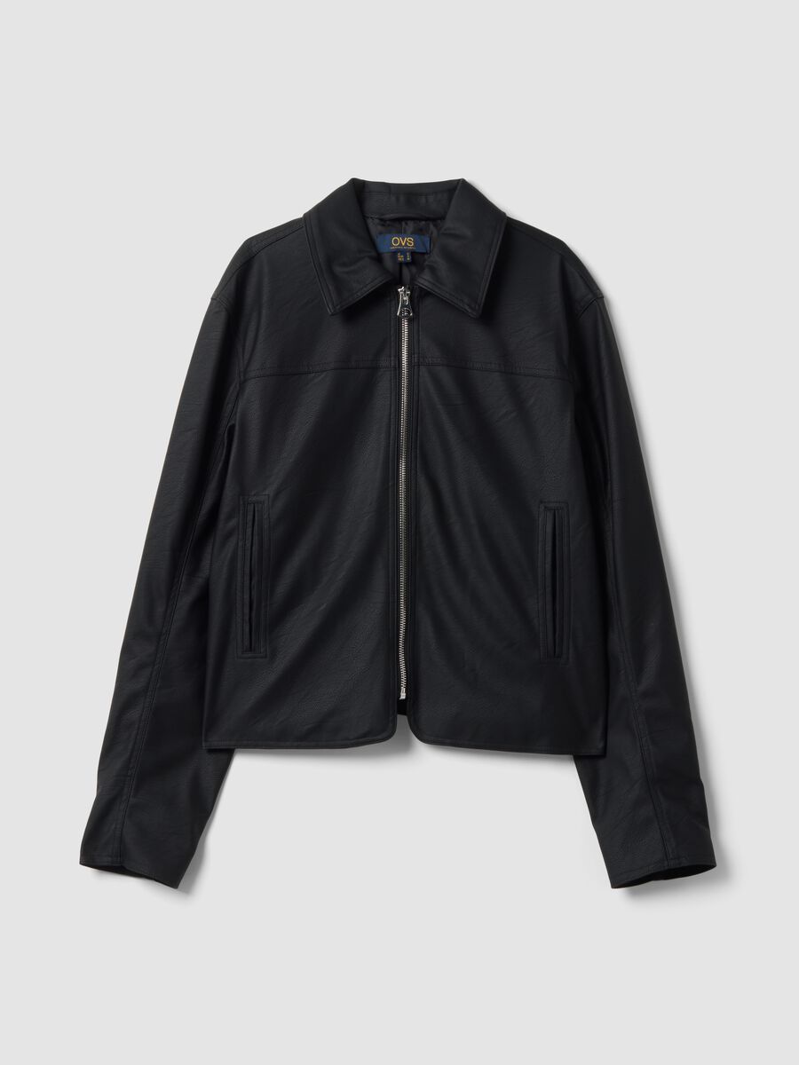 Black zip-up jacket with slim-fit collar_4