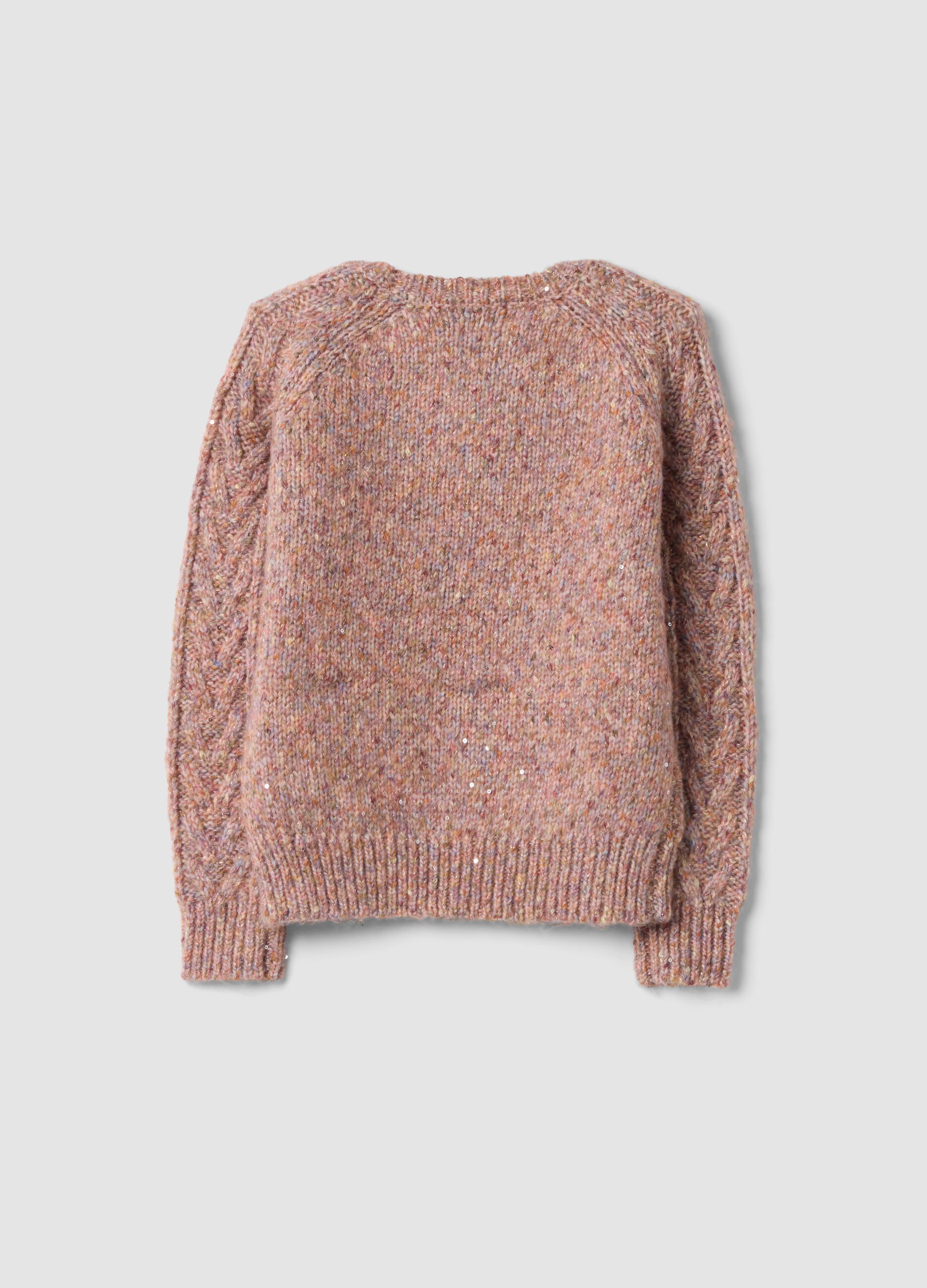 Pink cable-knit wool-blend jumper with crew neck, regular fit