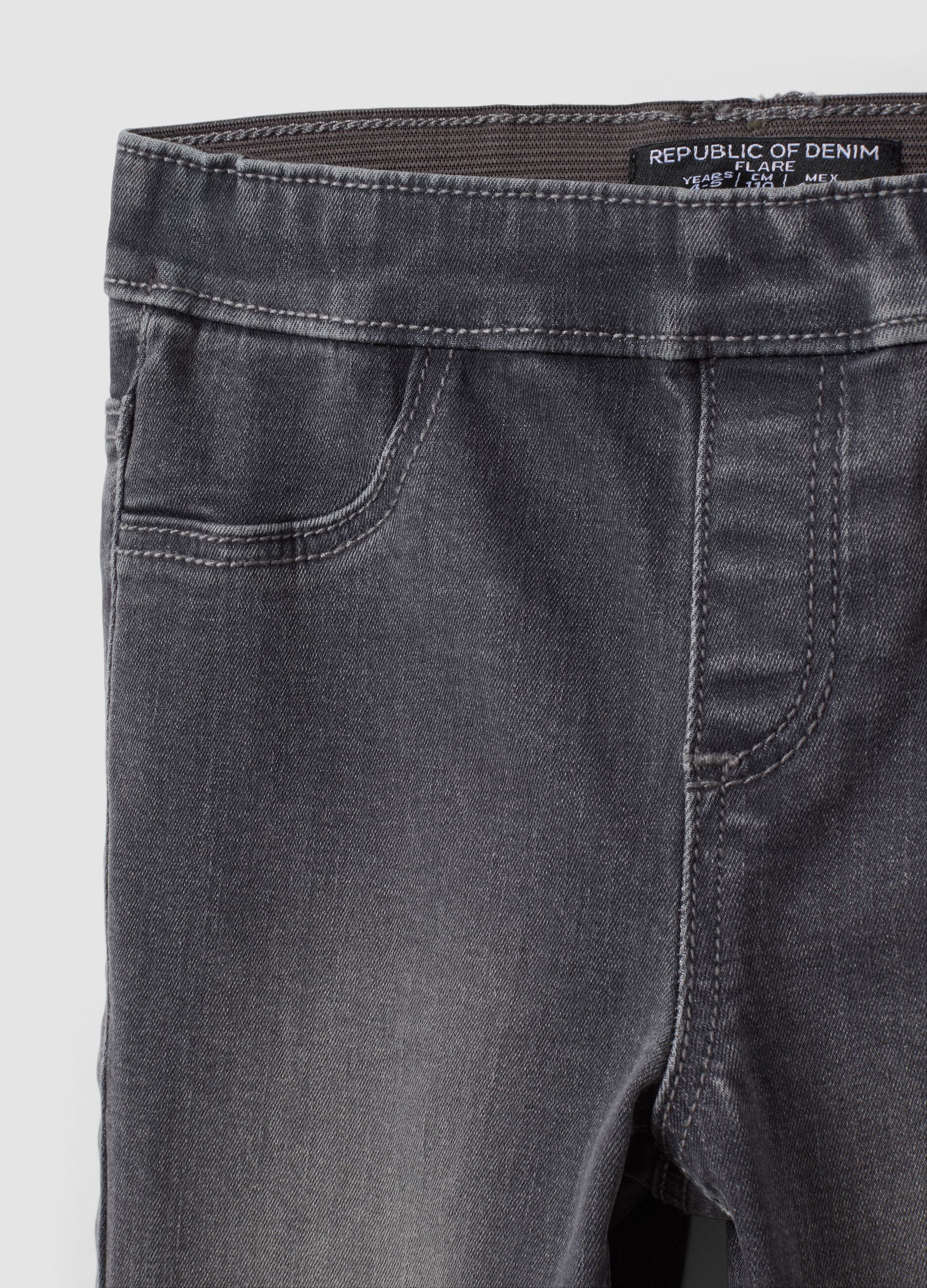 Girls&rsquo; grey flared jeggings in stretchy cotton-viscose blend