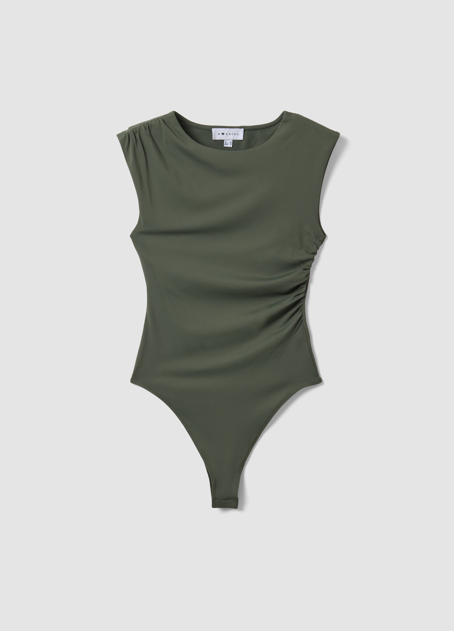 Green stretch jersey bodysuit with ruching, regular fit