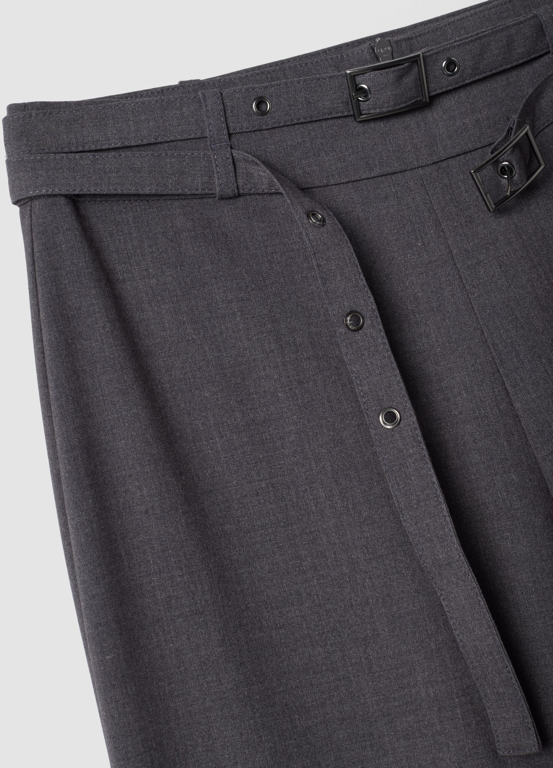 Grey stretch-viscose formal trousers with belt