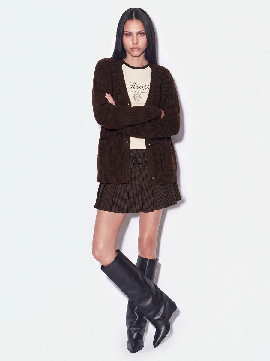 Brown stretch-fabric cardigan with deep V-neckline_1