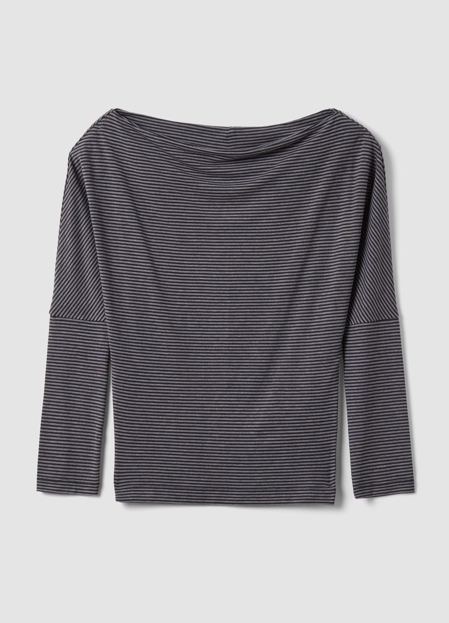 Grey stretch viscose striped boat-neck T-shirt