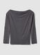 Grey stretch viscose striped boat-neck T-shirt_0