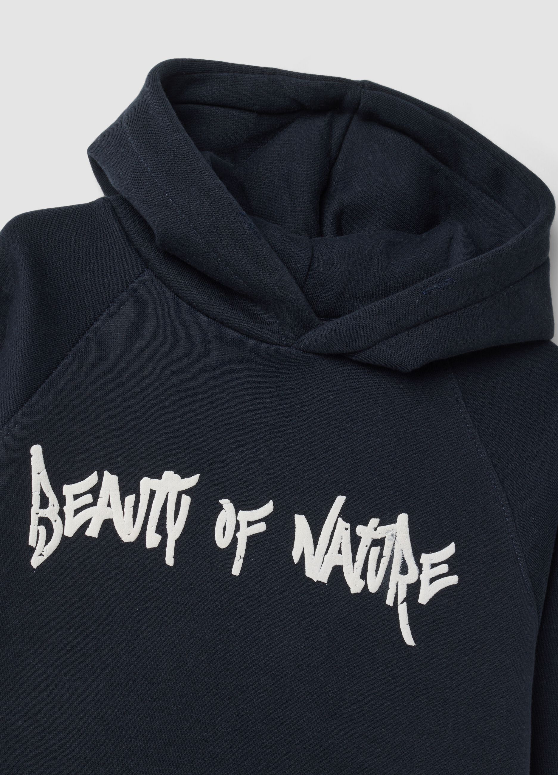 Black cotton-blend hoodie with print, regular fit