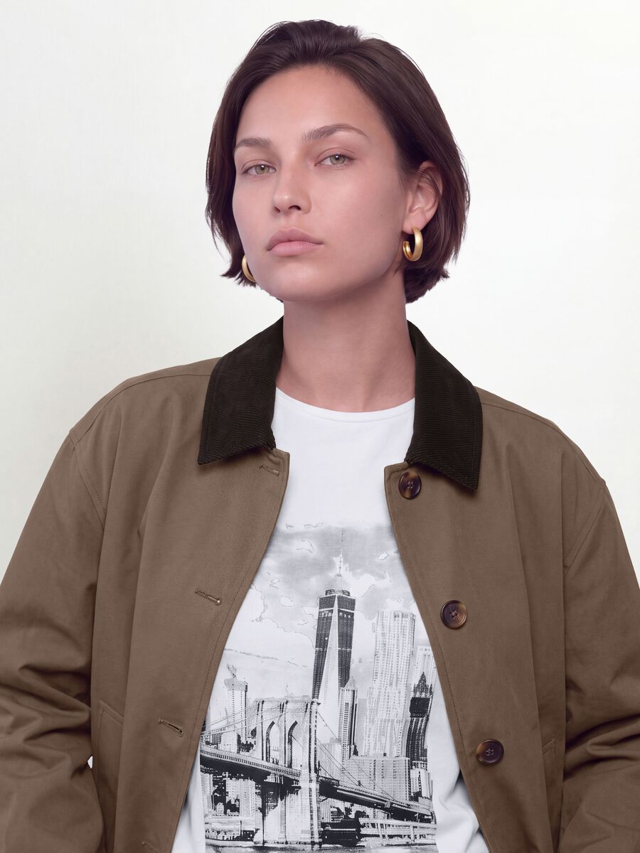 Brown pure cotton jacket with contrasting collar, regular fit_1