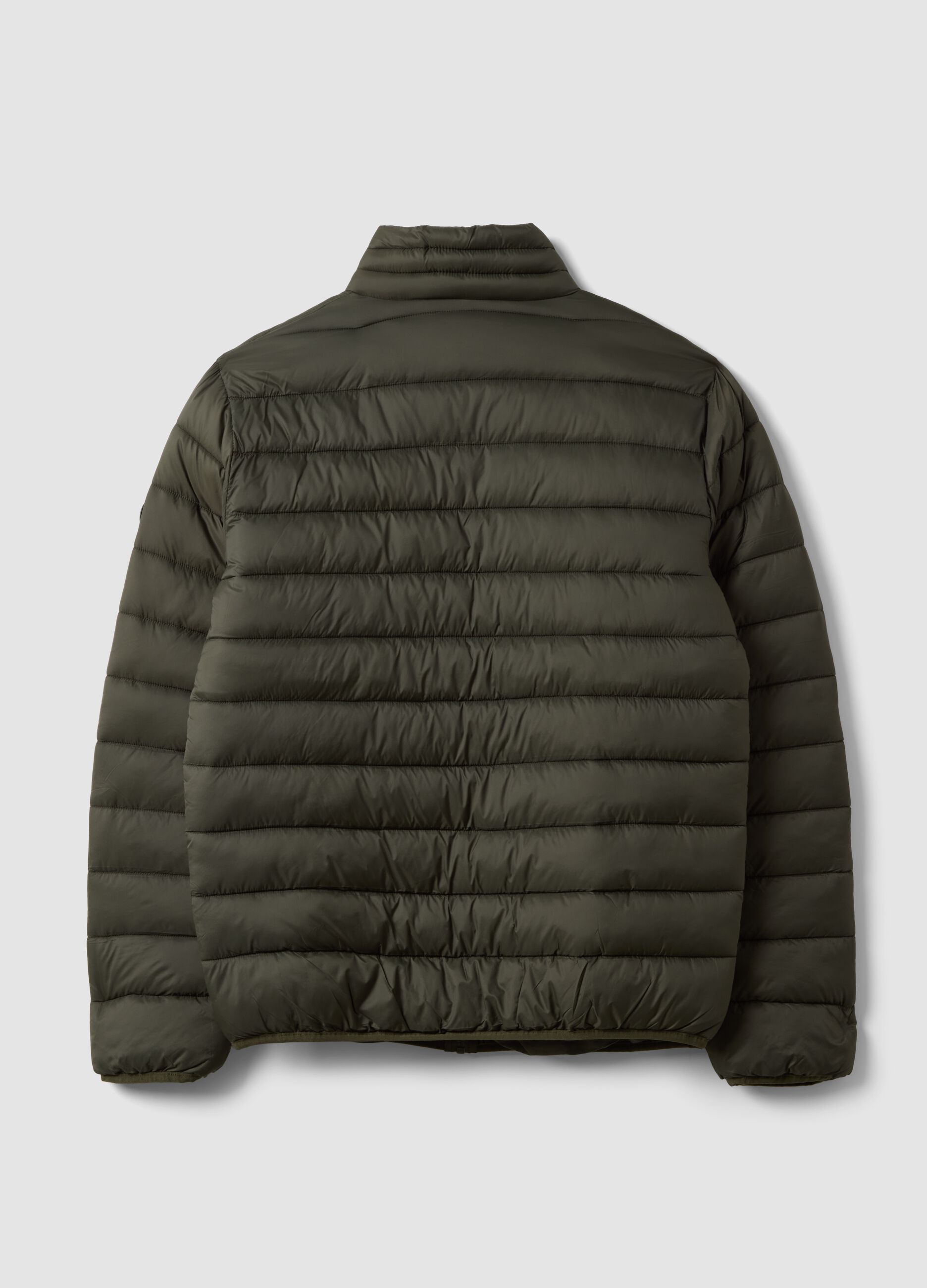 Green padded jacket with high neck and zip