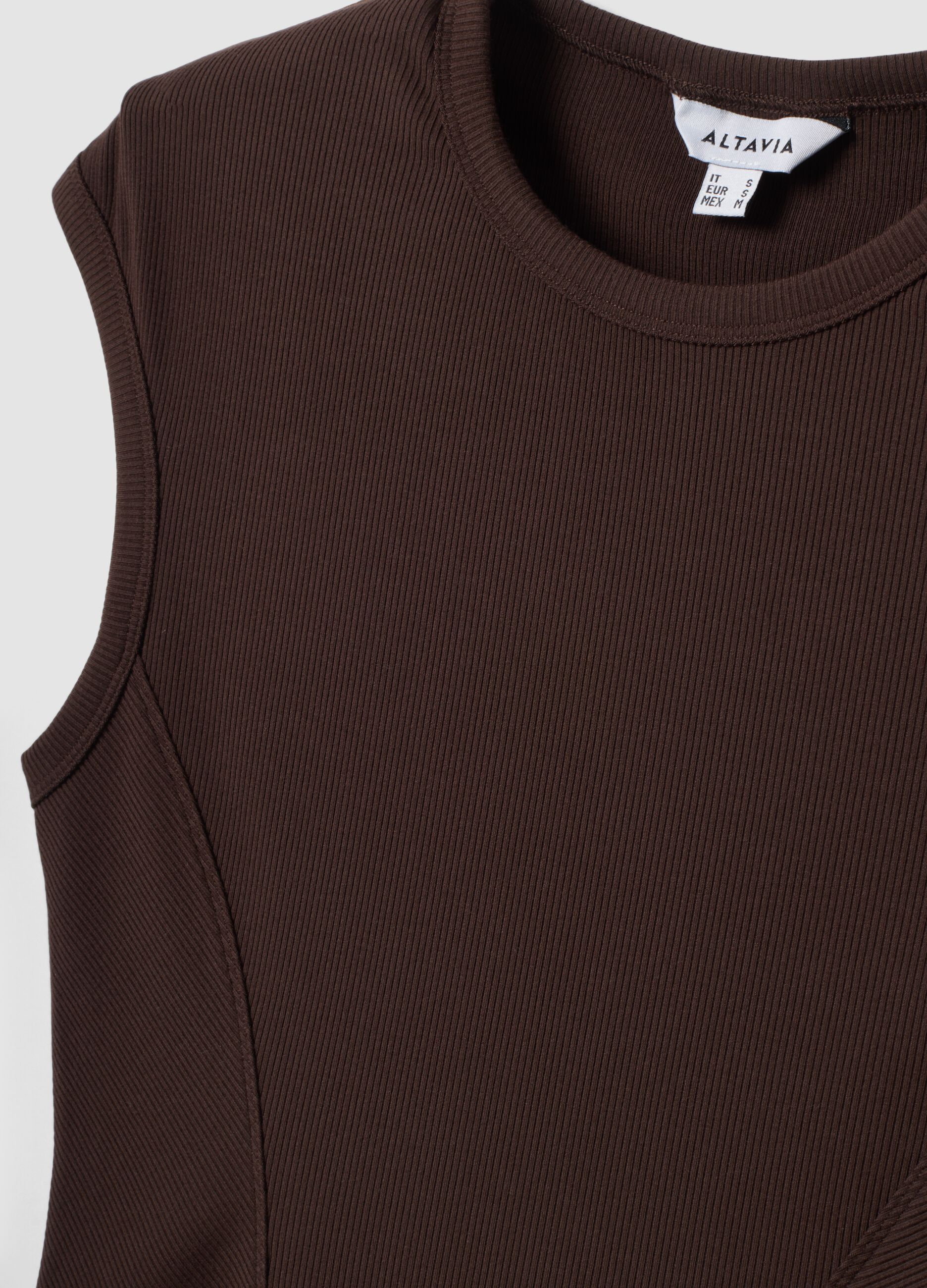 Brown fitted ribbed stretch-modal T-shirt ALTAVIA STUDIO
