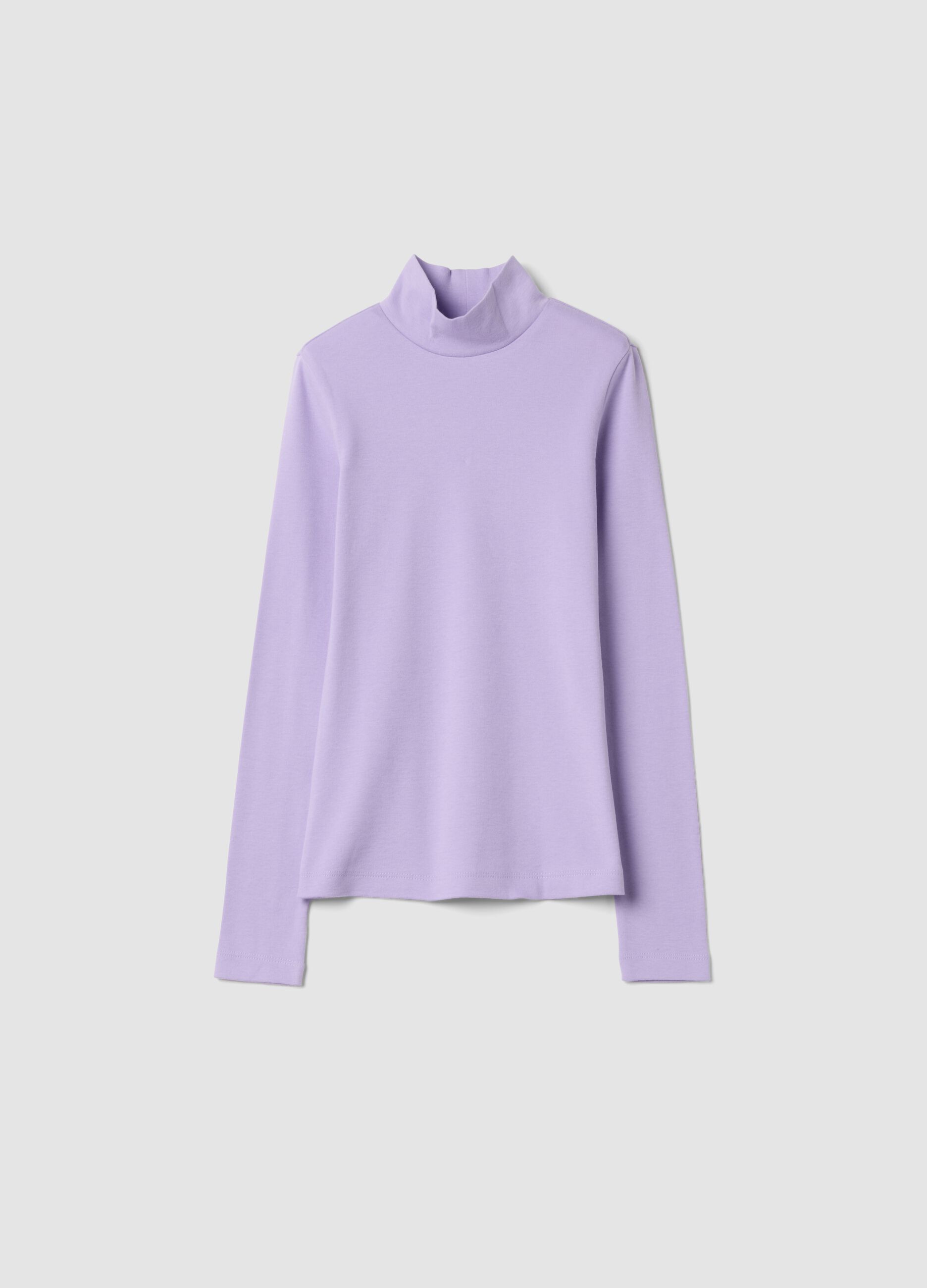Purple organic cotton slim-fit high-neck T-shirt