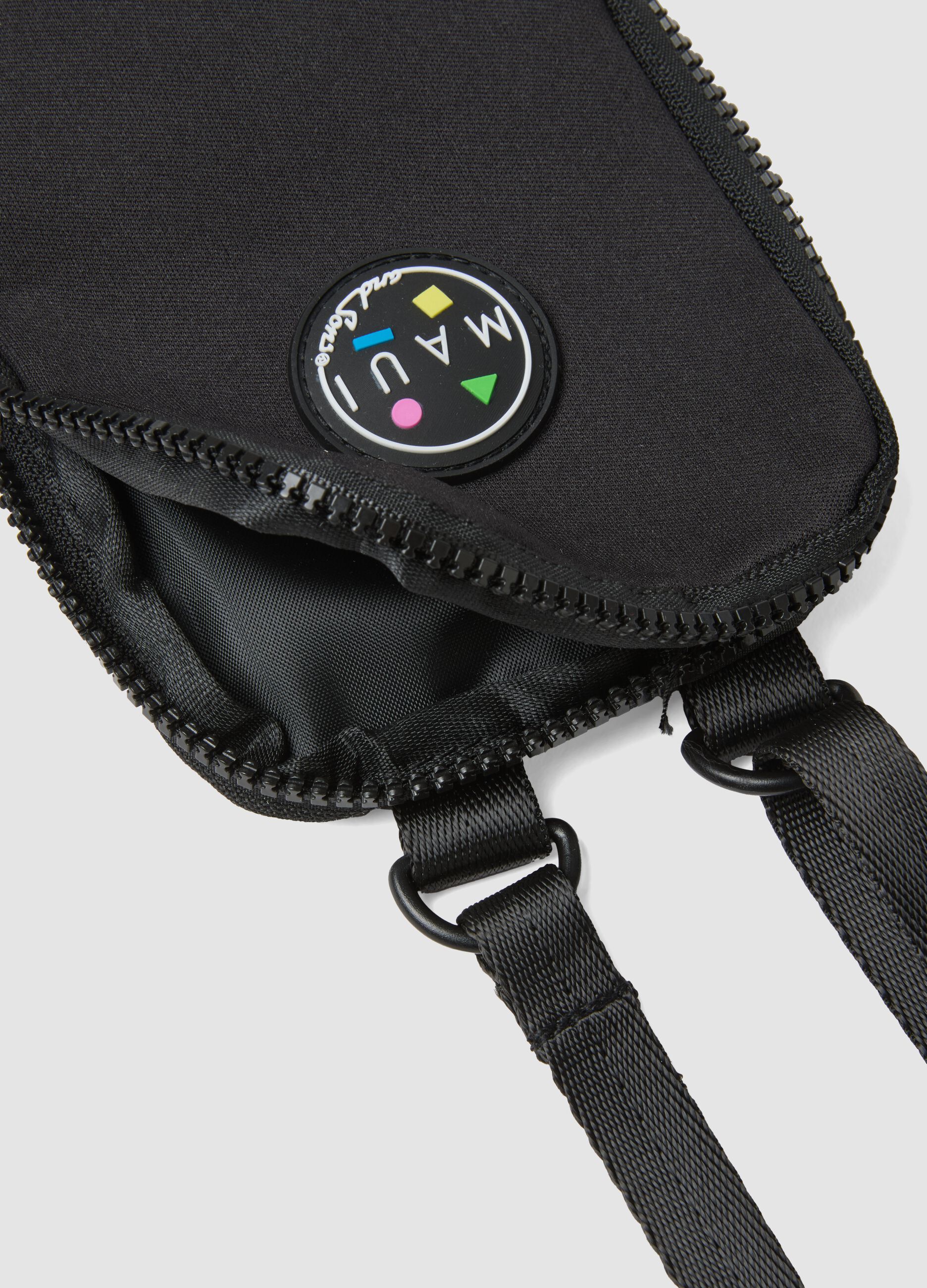 Black phone pouch with zip and adjustable shoulder strap