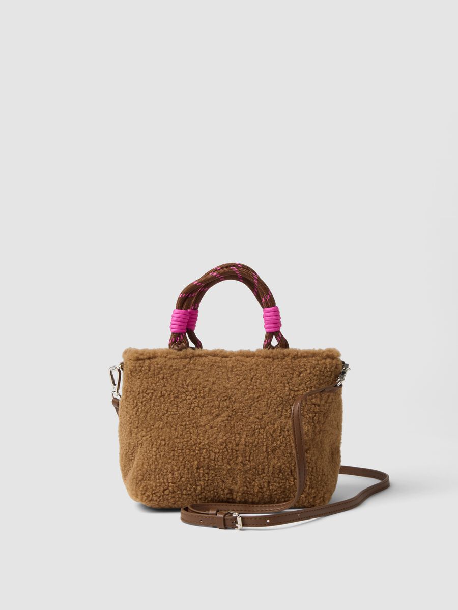 Brown teddy-effect handbag with shoulder strap_0