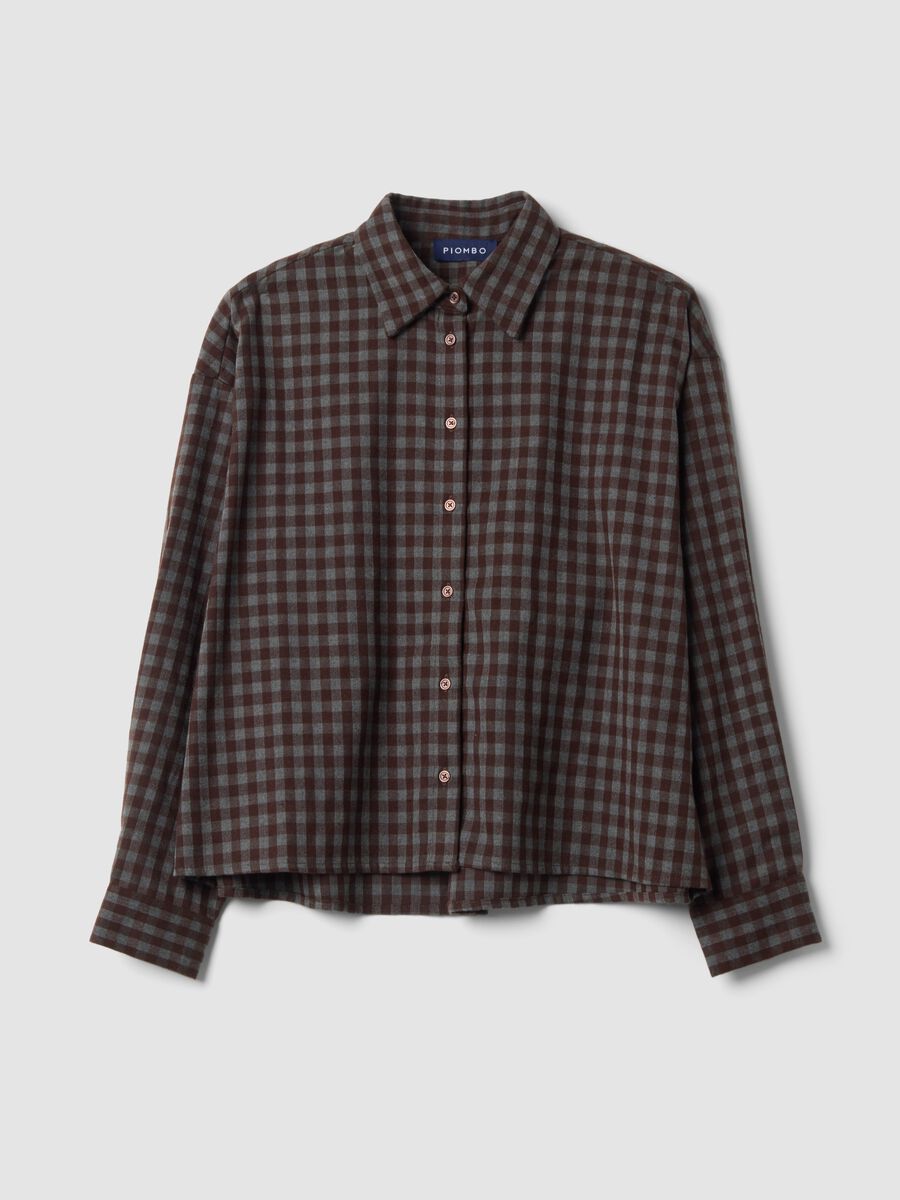 Brown checked regular-fit stretch viscose shirt_0