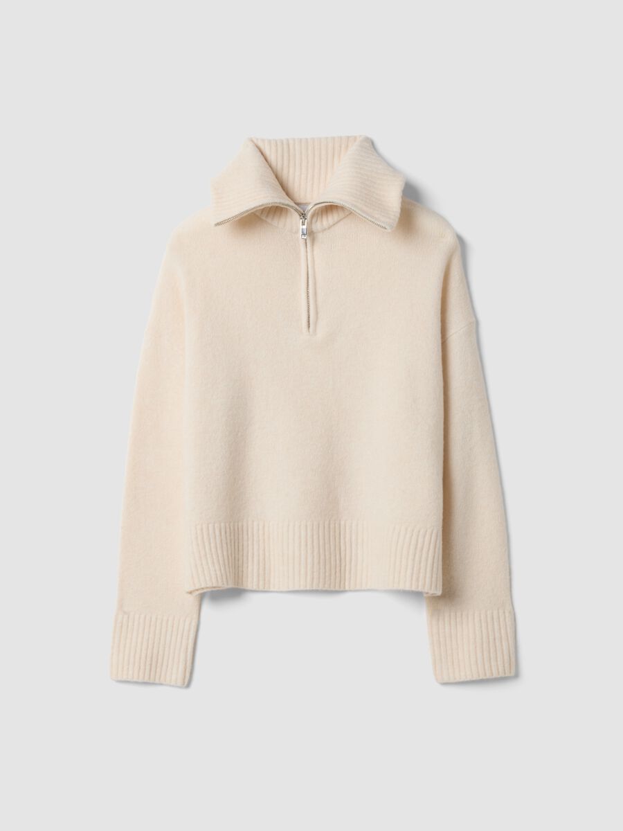 Beige stretch wool half-zip jumper_0