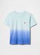Sky blue and navy gradient T-shirt with front pocket_0