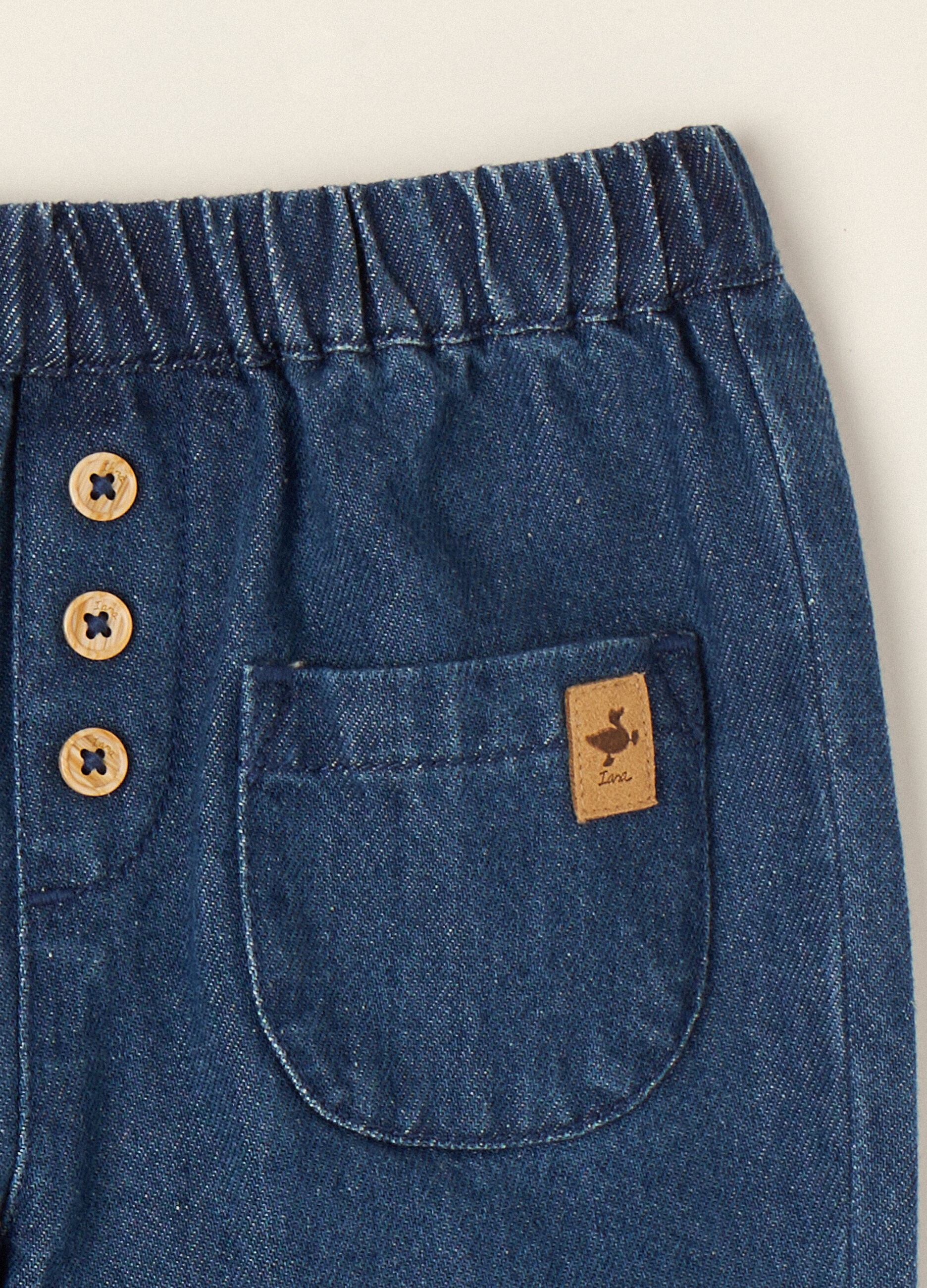 Blue pure cotton trousers with elasticated waist, regular fit