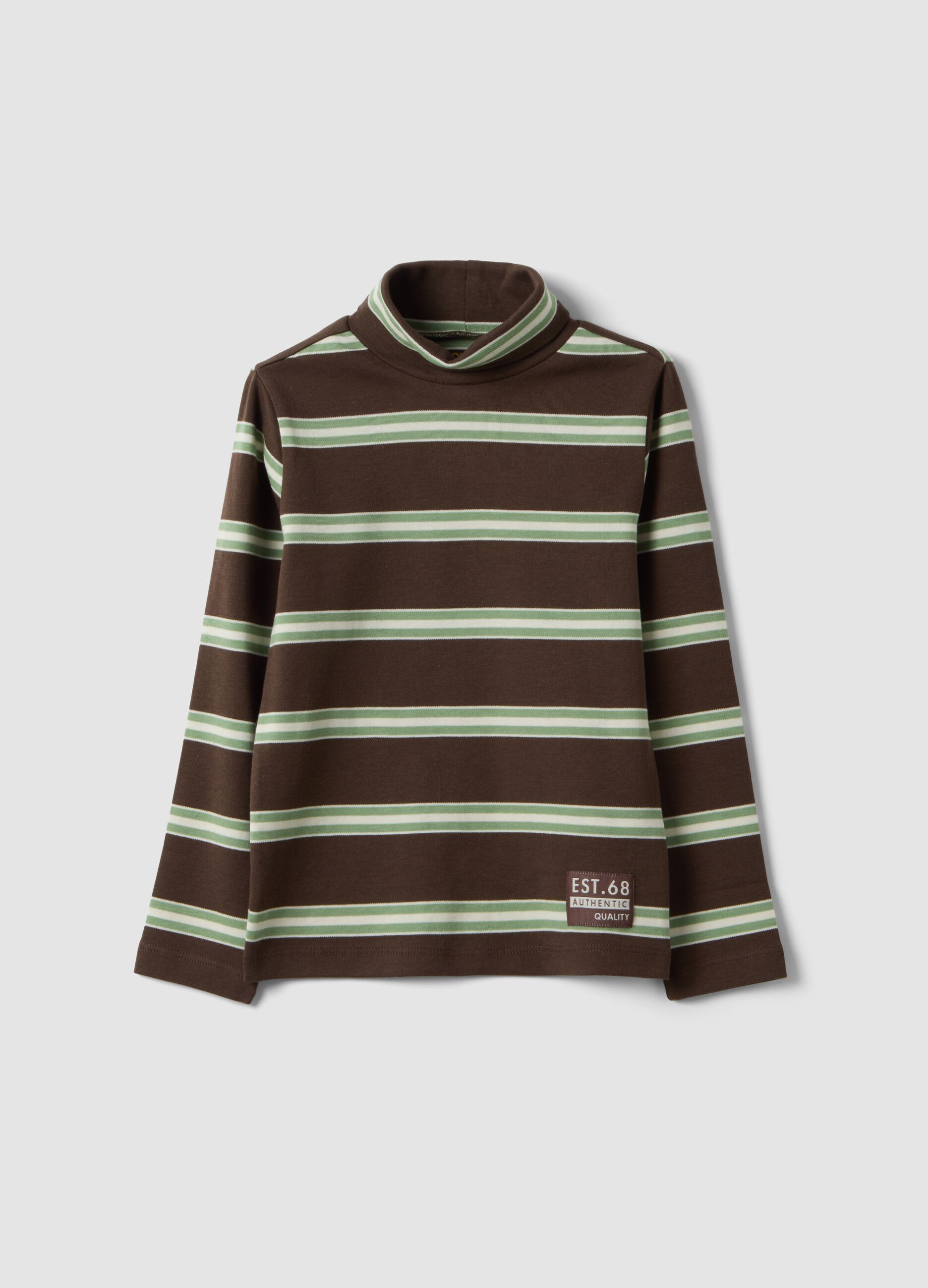 Light brown organic cotton polo-neck T-shirt