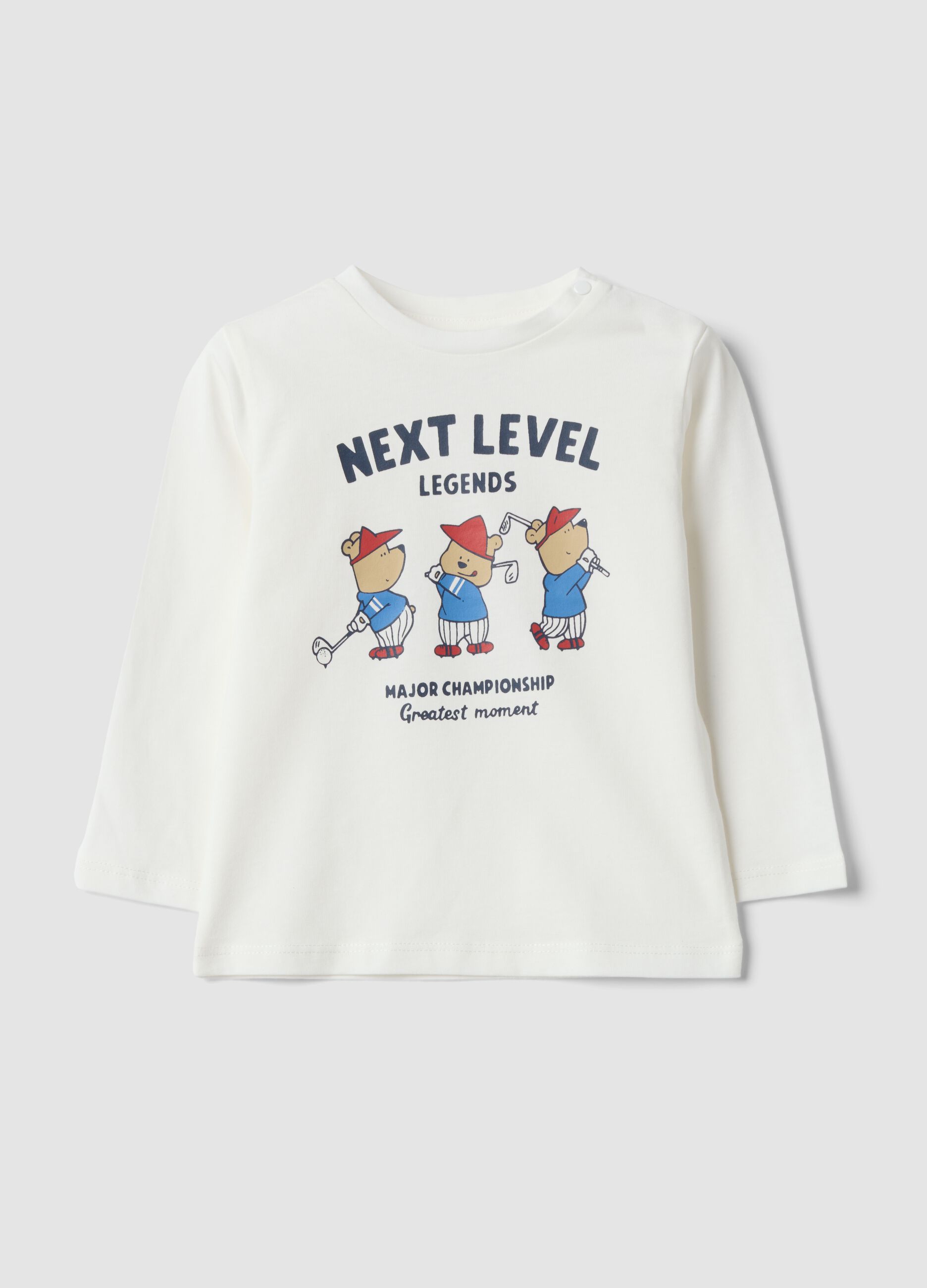 White organic cotton T-shirt with teddy bear print