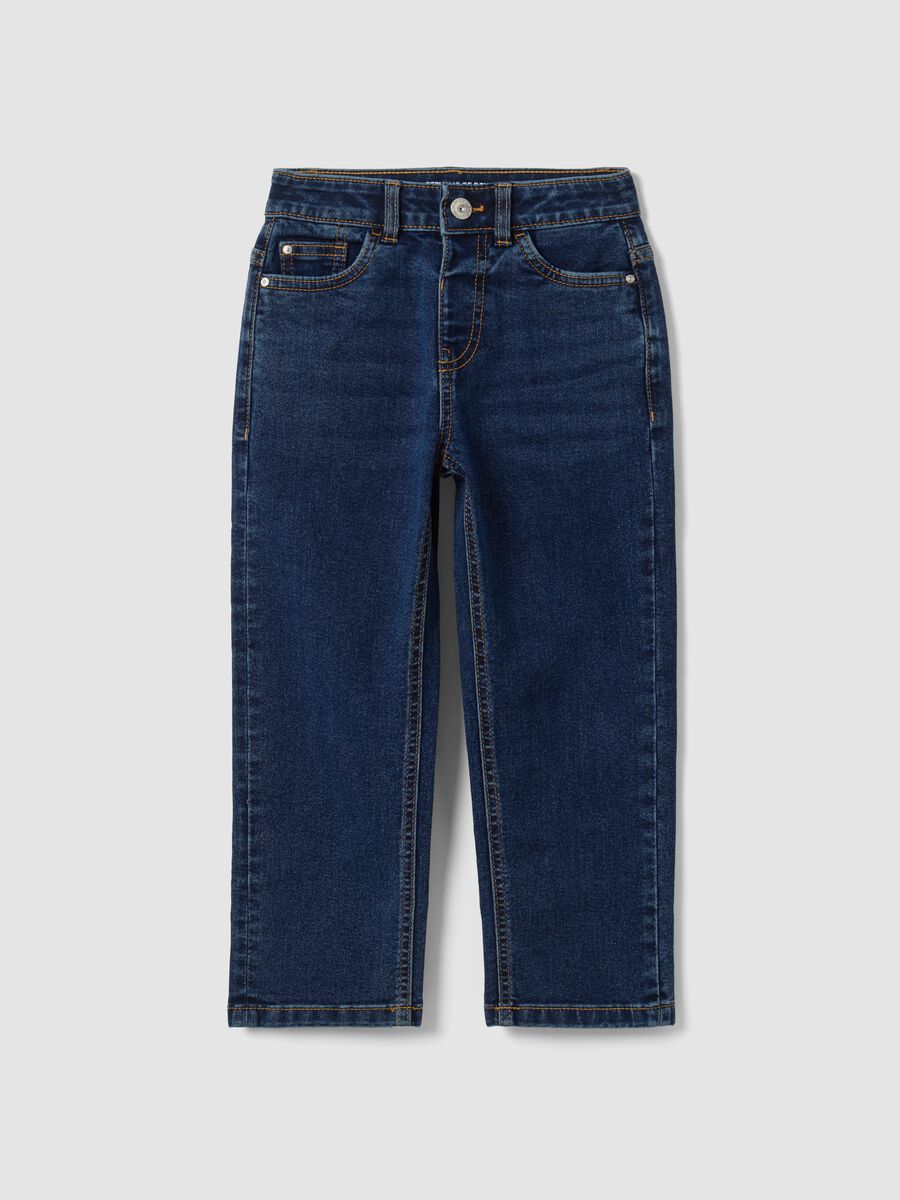 Dark blue stretch cotton straight-fit jeans for boys_0