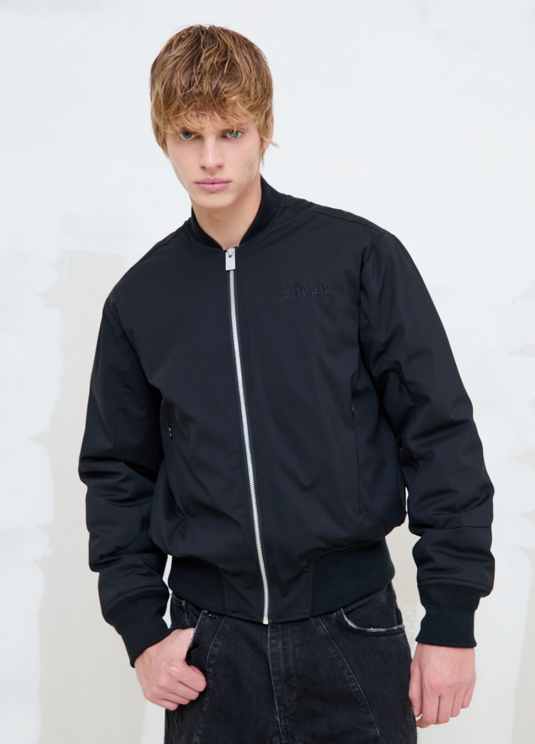 Black Nylon Bomber Jacket
